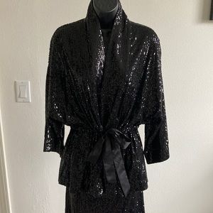 Gibson Latimer Tie-front Black Sequin Suit Skirt Set